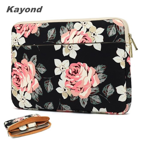 KAYOND Black Rose Patten Canvas 14" laptop case/006811